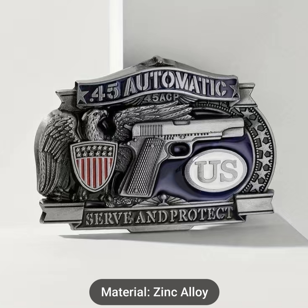 New 45 Caliber Gun Eagle American Flag Serve And Protect Belt Buckle, T3MISB2E
